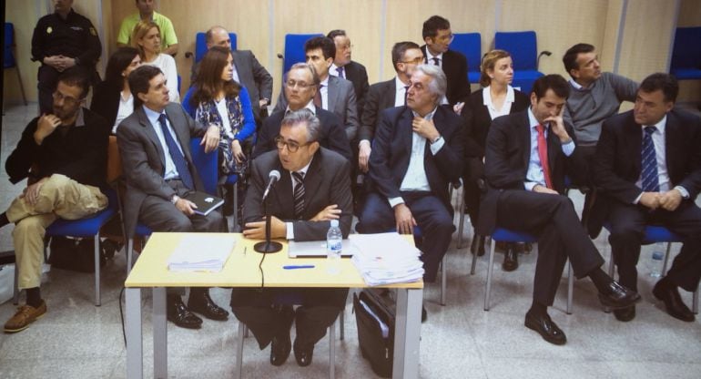 Imagen tomada del monitor ubicado en la sala de prensa de la Escuela Balear de la Administración Pública (EBAP), donde se celebra el juicio por el caso Nóos