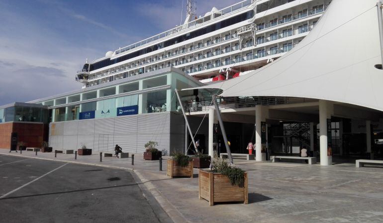 Un crucero atracado hoy, tras la terminal marítima en la que se ha celebrado la jornada.