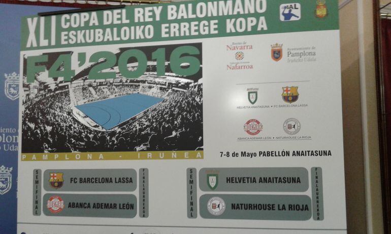 Emparejamientos de las semifinales de la Final 4 de la Copa del Rey de balonamno en Pamplona para el 7 y 8 de mayo 