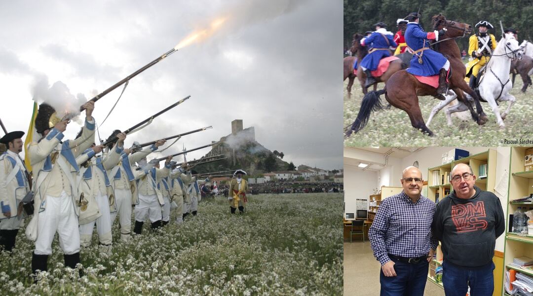 Fotomontaje en donde se ve la recreación de la Batalla de Almansa, a Guardia y a Sánchez
