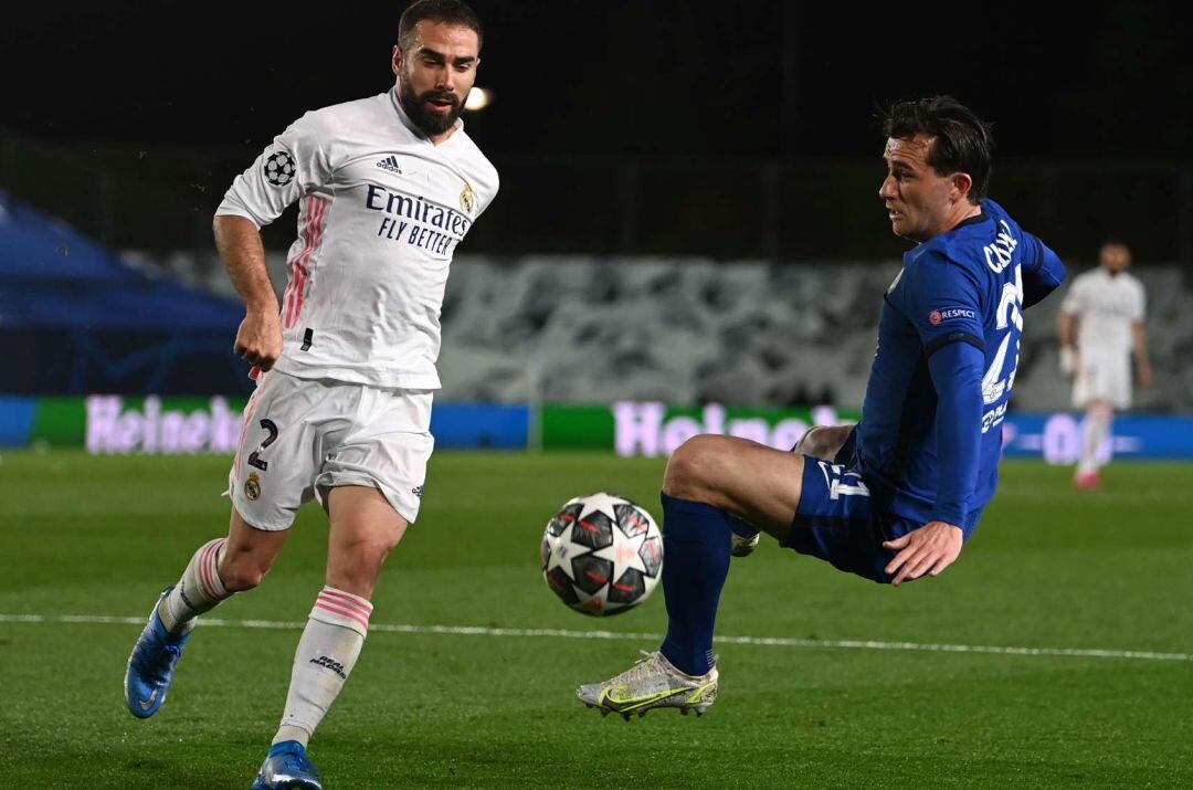 Dani Carvajal, en el partido entre el Real Madrid y el Chelsea en la ida de la semifinal de la Liga de Campeones.