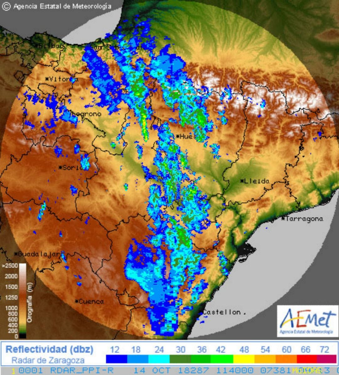 Simulación con imágenes de radas del paso de Leslie por Navarra