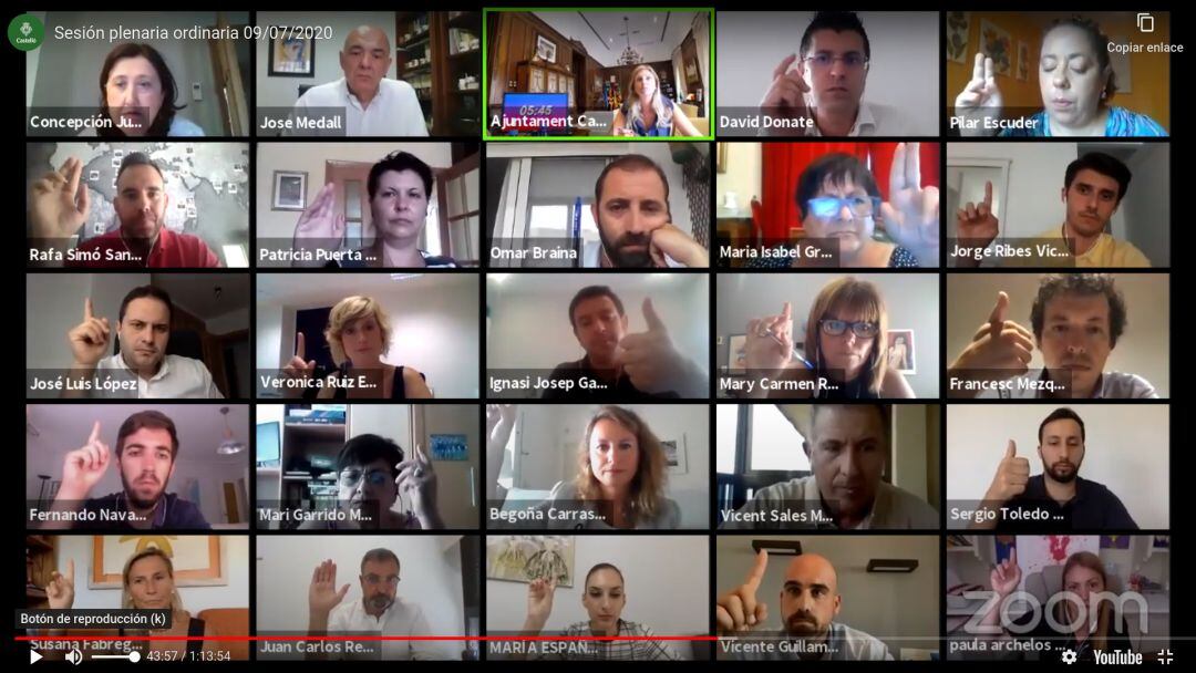 Votación en el pleno telemático del Ayuntamiento de Castelló