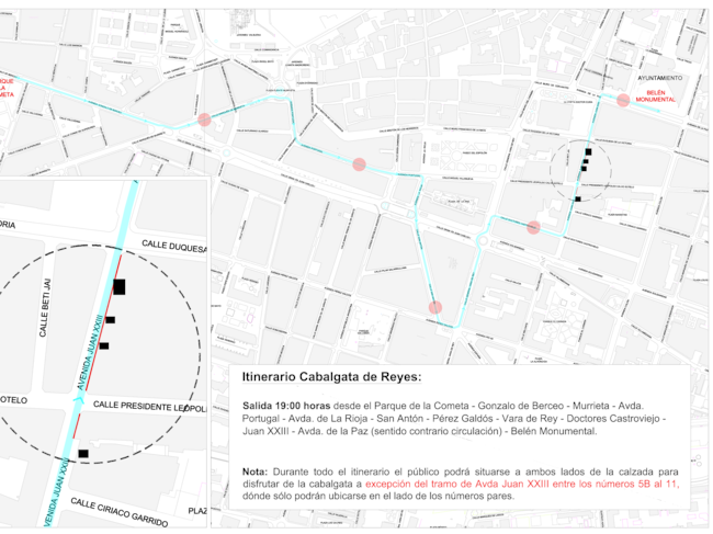 Recorrido Cabalgata Reyes Magos en Logroño