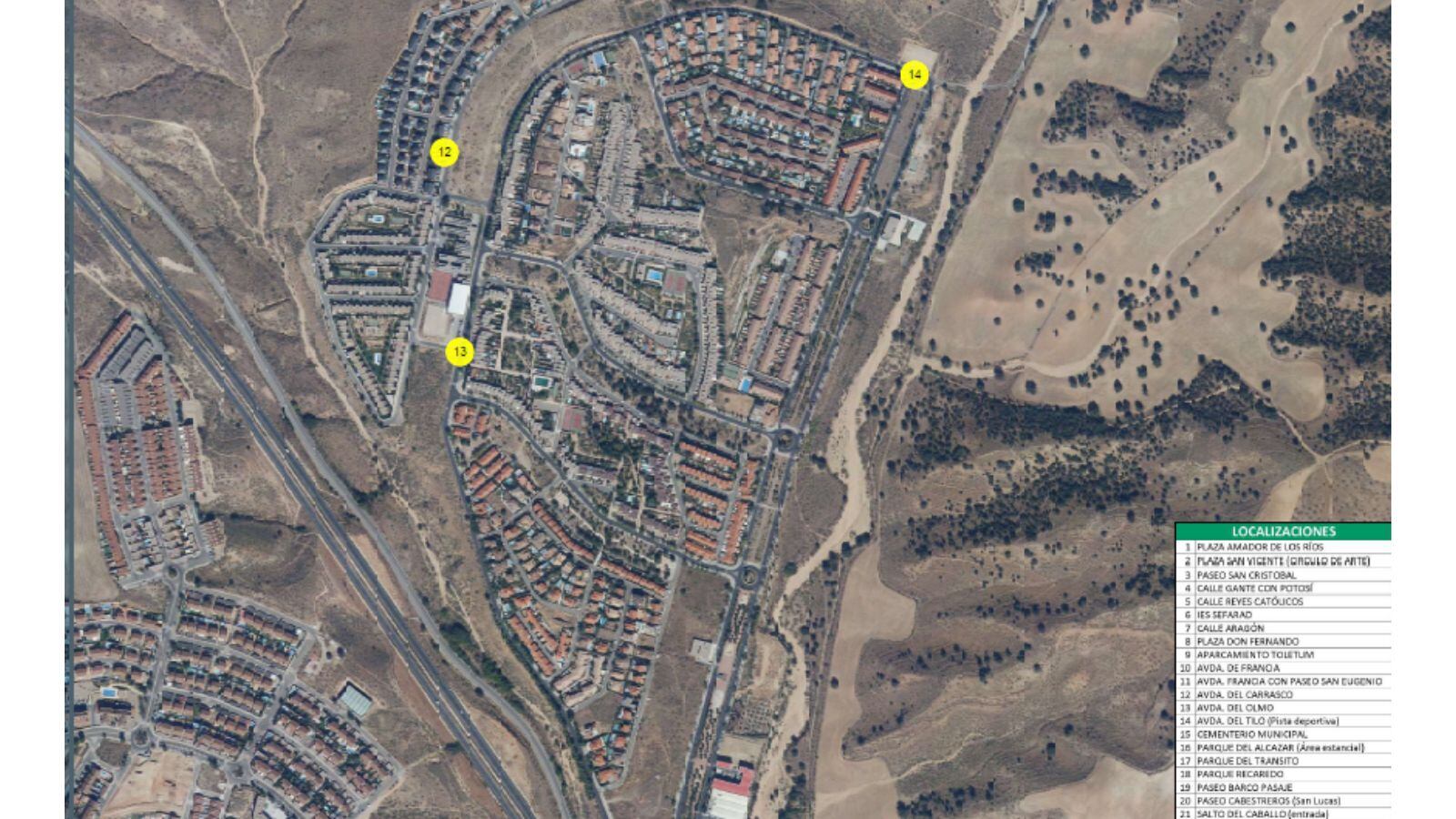Localización de los árboles que se plantarán en el barrio de Valparaíso de Toledo durante el tercer plan de arbolado
