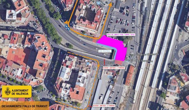 Cortes de tráfico y desvíos en la Gran Vía por las obras de la L10 de Metrovalencia