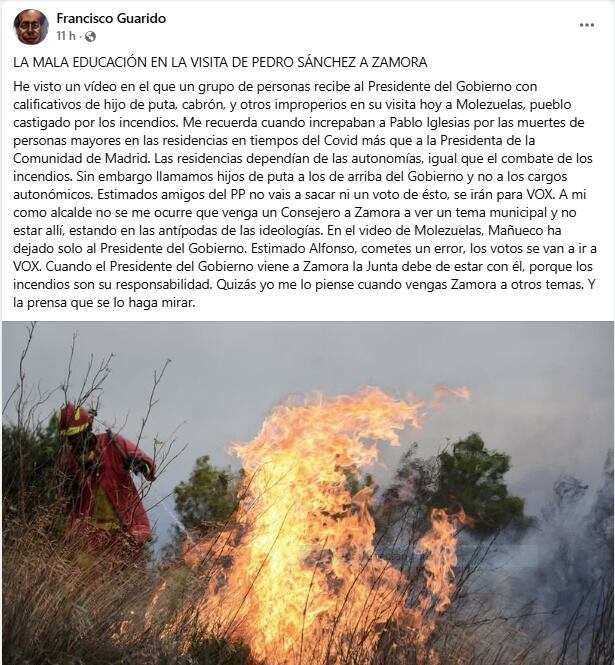 Captura de la publicación de la cuenta de Francisco Guarido