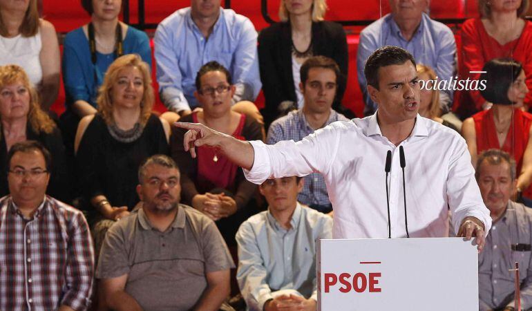 El secretario general del PSOE, Pedro Sánchez, durante el acto de inicio de campaña para las elecciones autonómicas y municipales