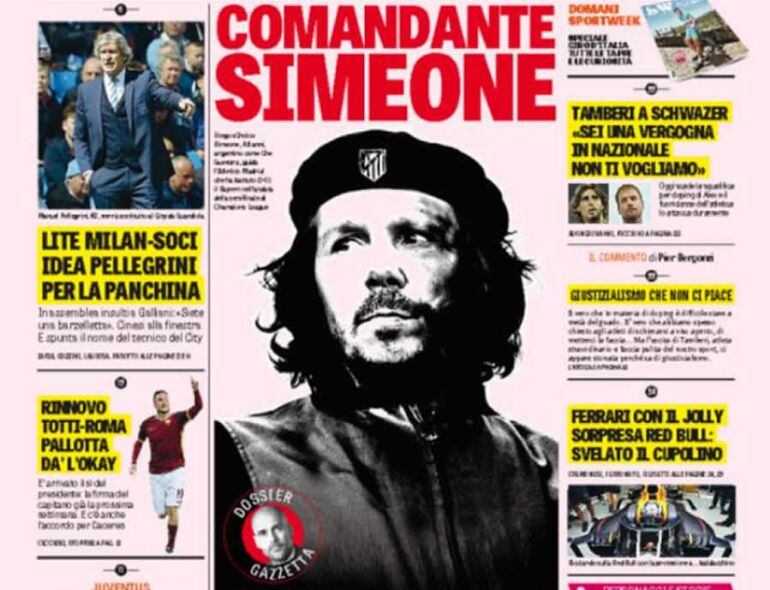 Simeone, en la portada de 'La Gazzetta'