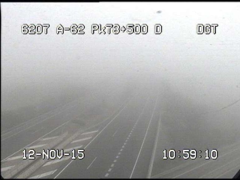 Aspecto de la carretera A-62 esta mañana, a su paso por Magaz, desde las cámaras de tráfico