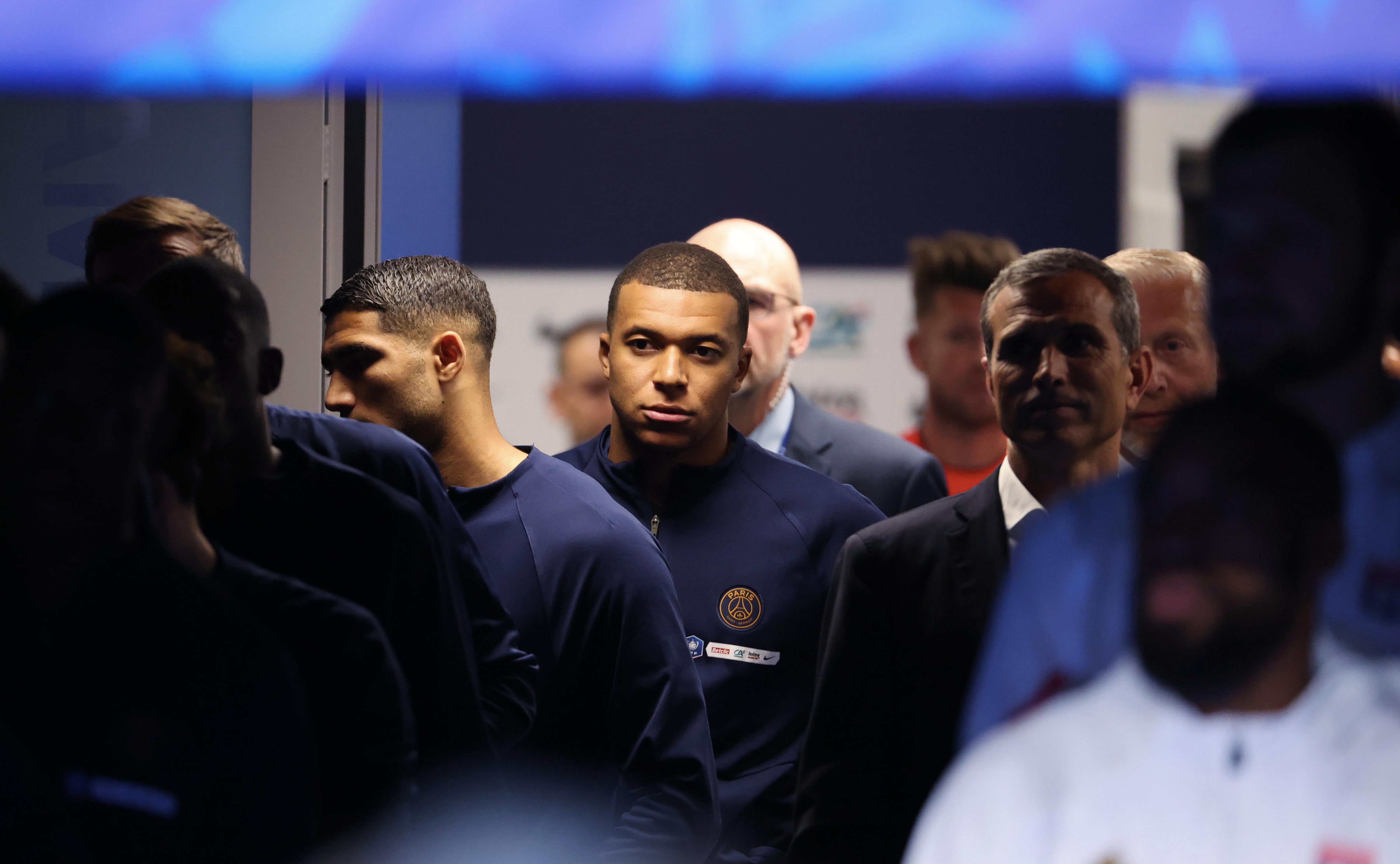 Kylian Mbappé, en el túnel de vestuarios antes de su último partido con el PSG