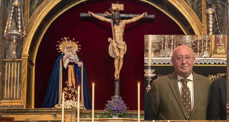 Fotomontaje de Pepe Andreu junto al Cristo de la Salud y la Virgen de la Luz de La Carretería, de la que fue hermano mayor entre 1994 y 2003