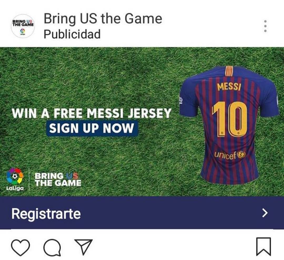 Publicación promocionada de &#039;Bring US the Game&#039; en el que sortean camisetas de Messi entre los que se registren