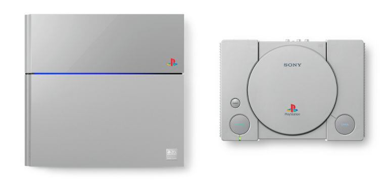 La PS4 edición 20 aniversario (izquierda) tiene un diseño parecido a la original