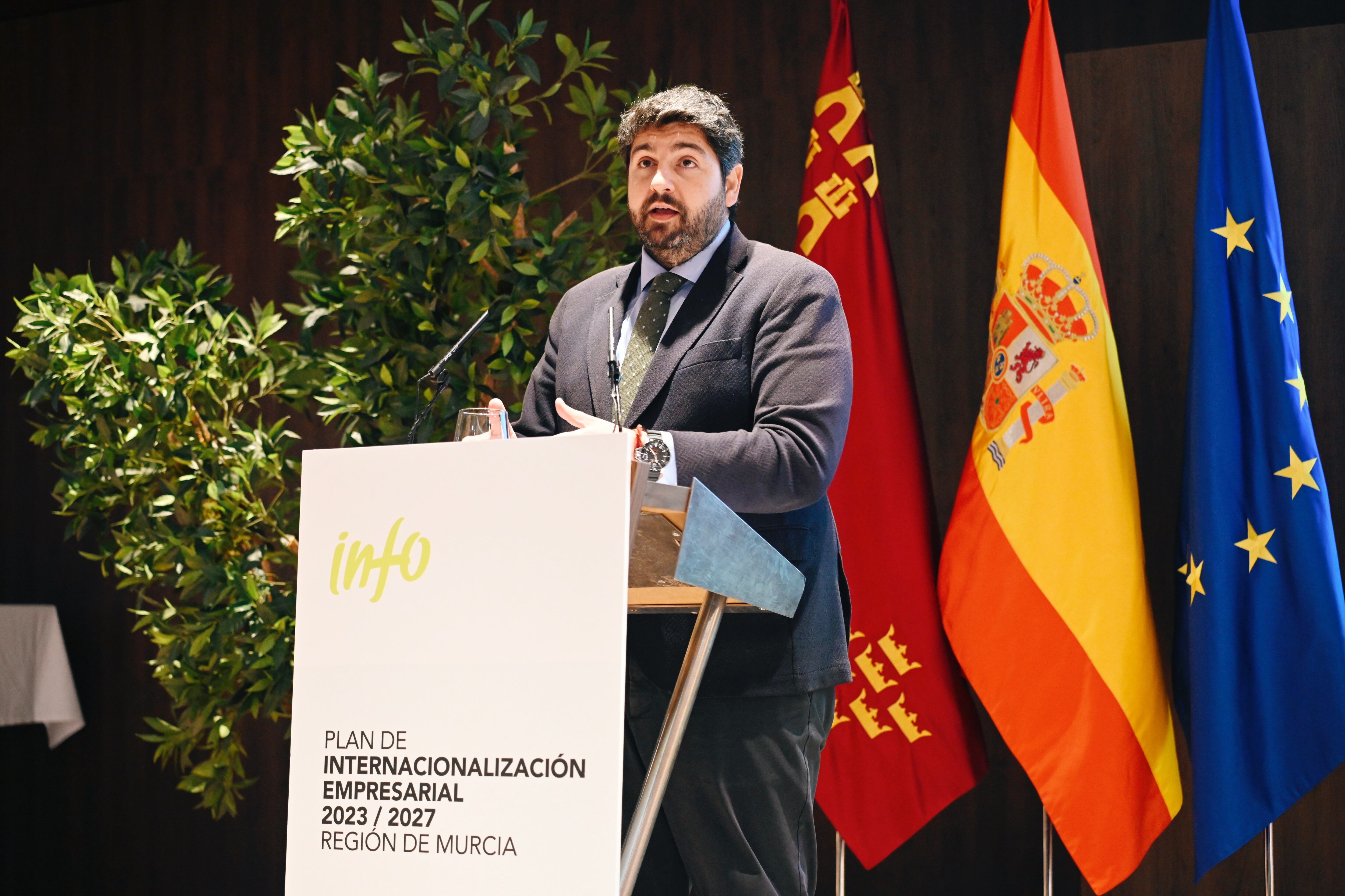 El presidente de la Región de Murcia, Fernando López Miras, este martes en la presentación del Plan de Internacionalización Empresarial 2023-2027