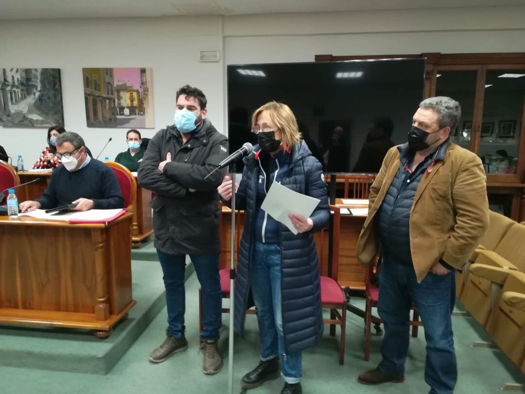 La presidenta de ASOHAR, Nuria Leal, acompañada de compañeros del sector de la hostelería y restauración local se ha dirigido al pleno del Ayuntamiento arandino planteando sus reivindicaciones