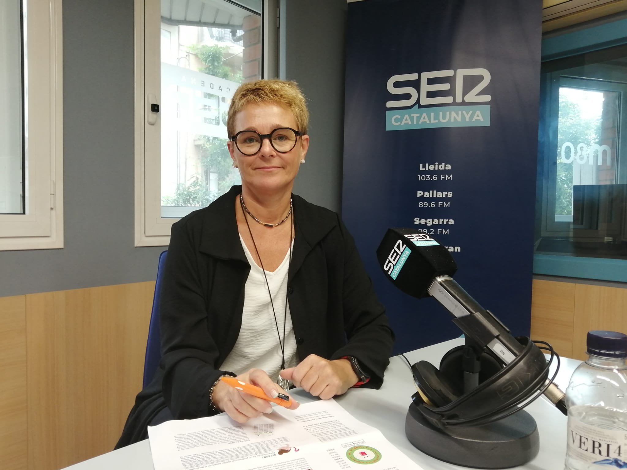 Maria Enrique-Tarancón Delmàs, presidenta del Col·legi de Farmcèutics de Lleida, en un moment de l'entrevista a Ràdio Lleida.