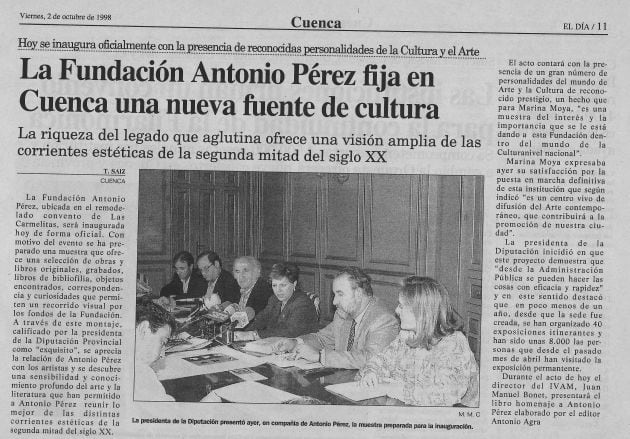 Noticia de la previa de la inauguración publicada en &#039;El Día de Cuenca&#039; el 2 de octubre de 1998.