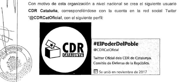 Fragmento del informe de la Guardia Civil sobre los CDR