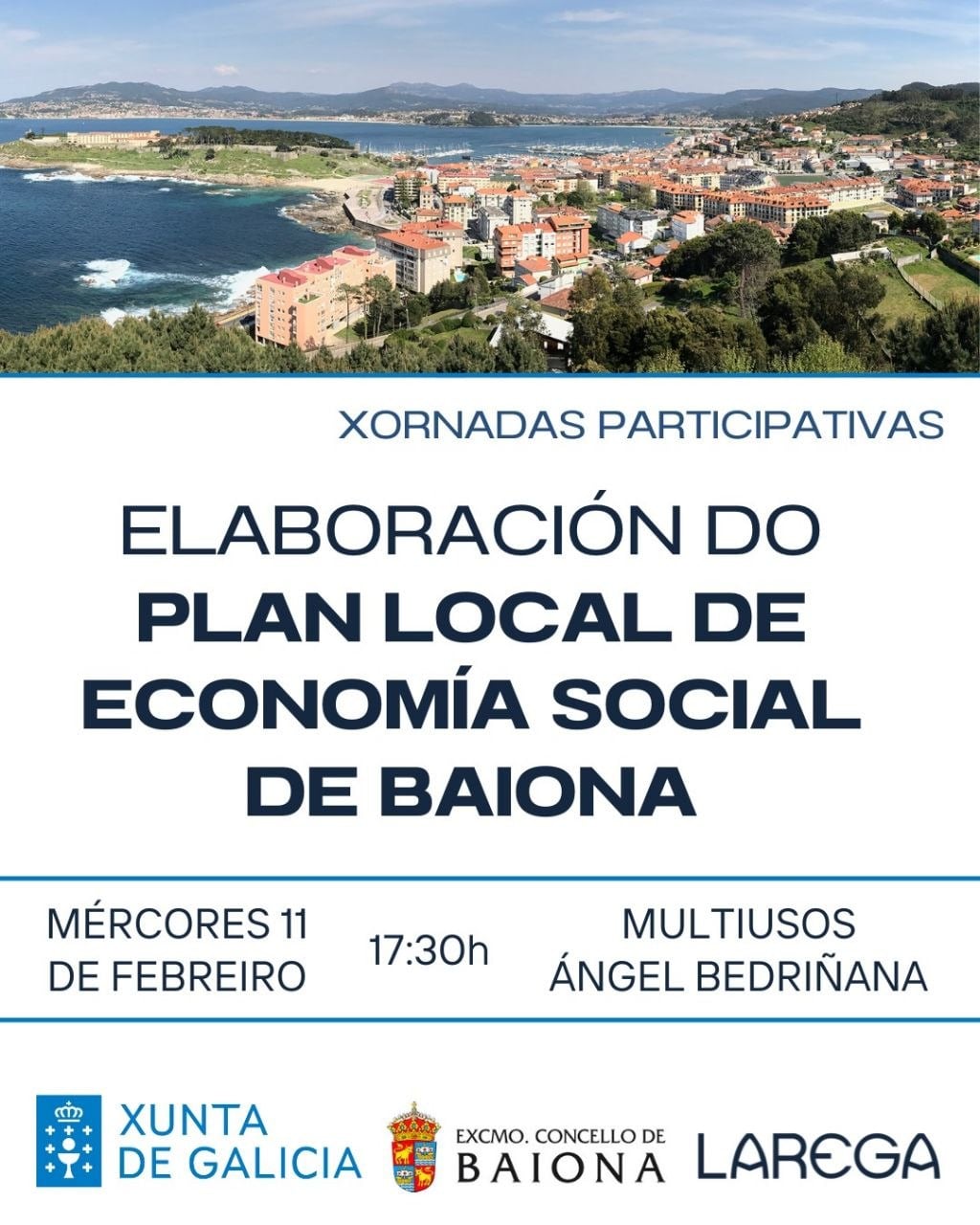 Cartel del acto público para presentar el Plan Local de Economía Social de Baiona