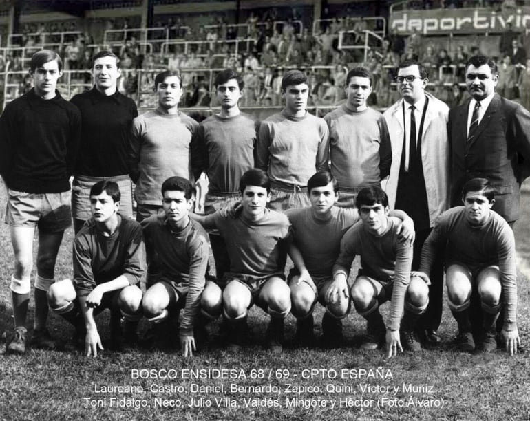 Equipo del &quot;Bosco Ensidesa&quot; en el Campeonato de España 1968-1969, con Castro (el también fallecido hermano de Quini), Toni Fidalgo y Quini