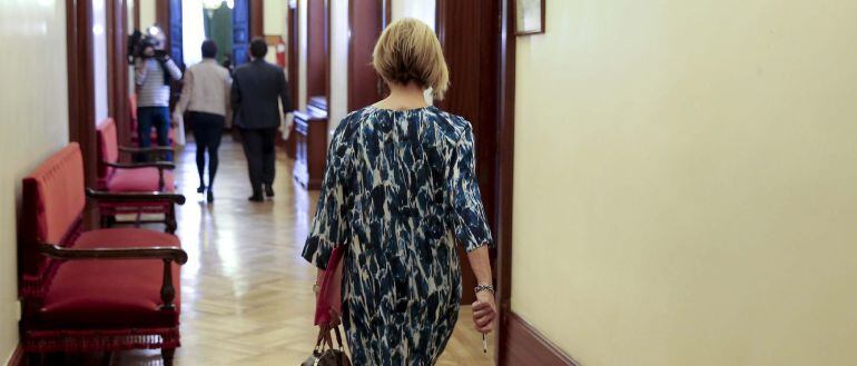 La líder de UPyD, Rosa Díez, a su llegada a la reunión de la Junta de Portavoces en el Congreso de los Diputados