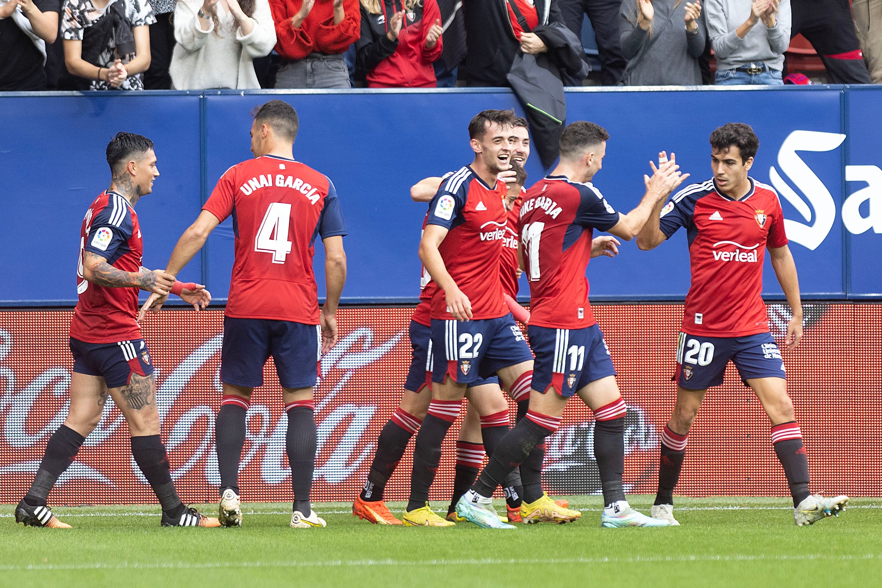 Los jugadores de Osasuna celebrando un gol la pasada jornada en el Sadar