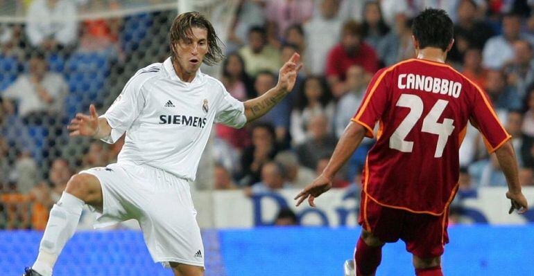 Sergio Ramos, durante su debut con el Real Madrid ante el Celta de Vigo