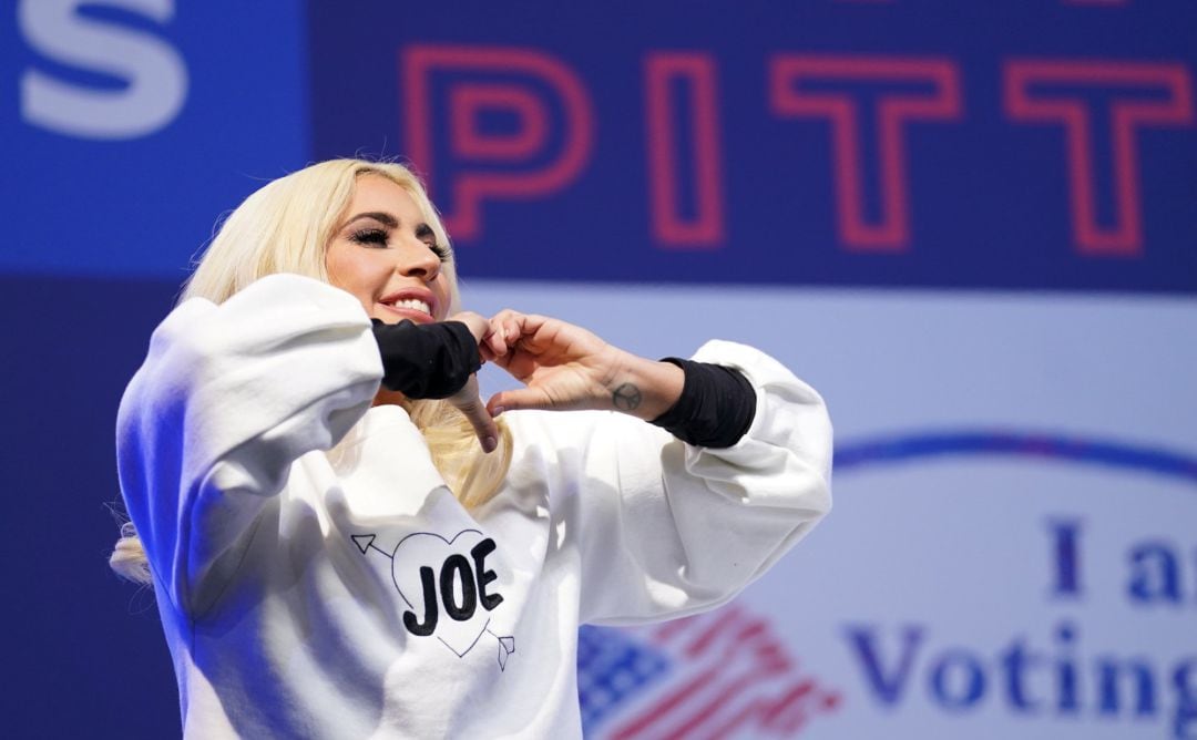 Lady Gaga durante el fin de campaña de Joe Biden