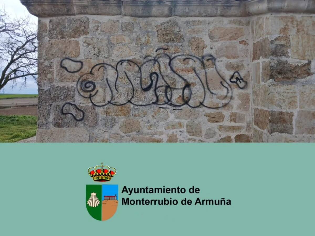 Buscan al autor de un grafiti grande en la ermita de Monterrubio de Armuña
