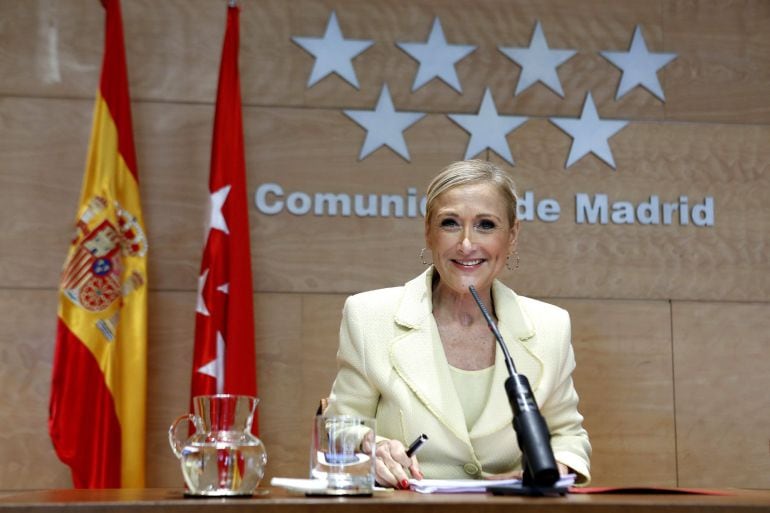 Cristina Cifuentes, durante su comparecencia ante los medios tras presidir la reunión del Consejo de Gobierno