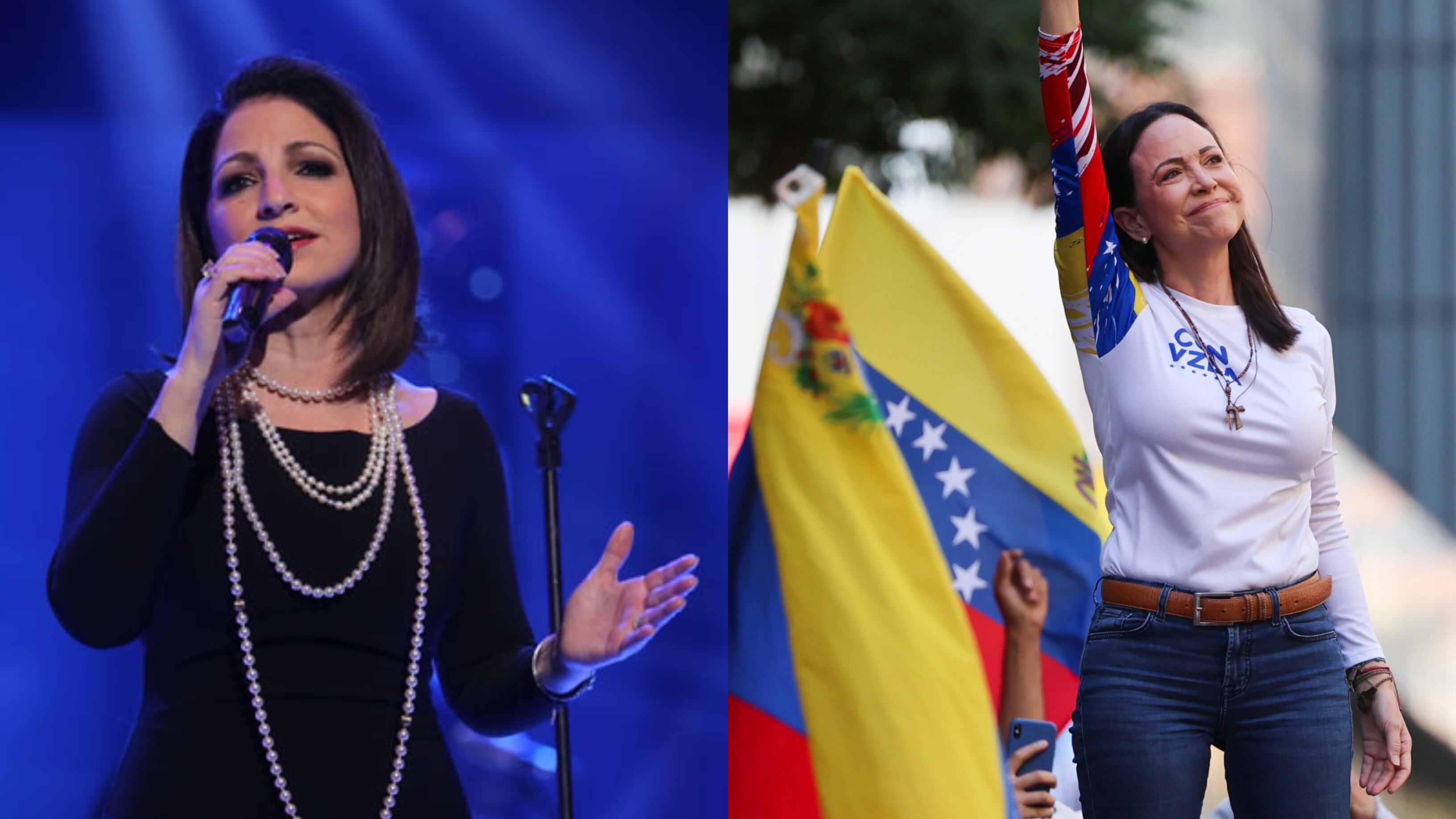 Montaje de Gloria Estefan y María Corina Machado