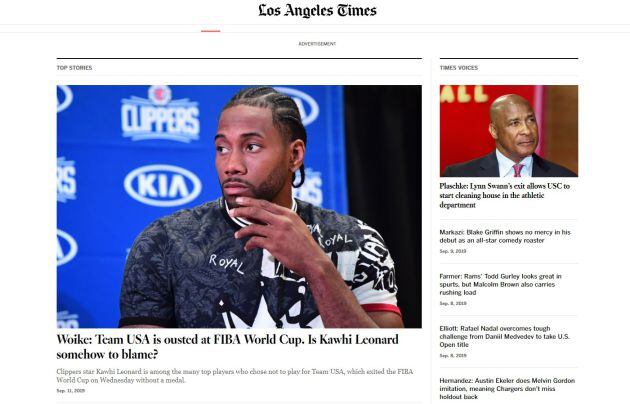 Los Ángeles Times abre la sección de deportes con un análisis acerca de los motivos por los que las estrellas de la NBA no han acudido al Mundial