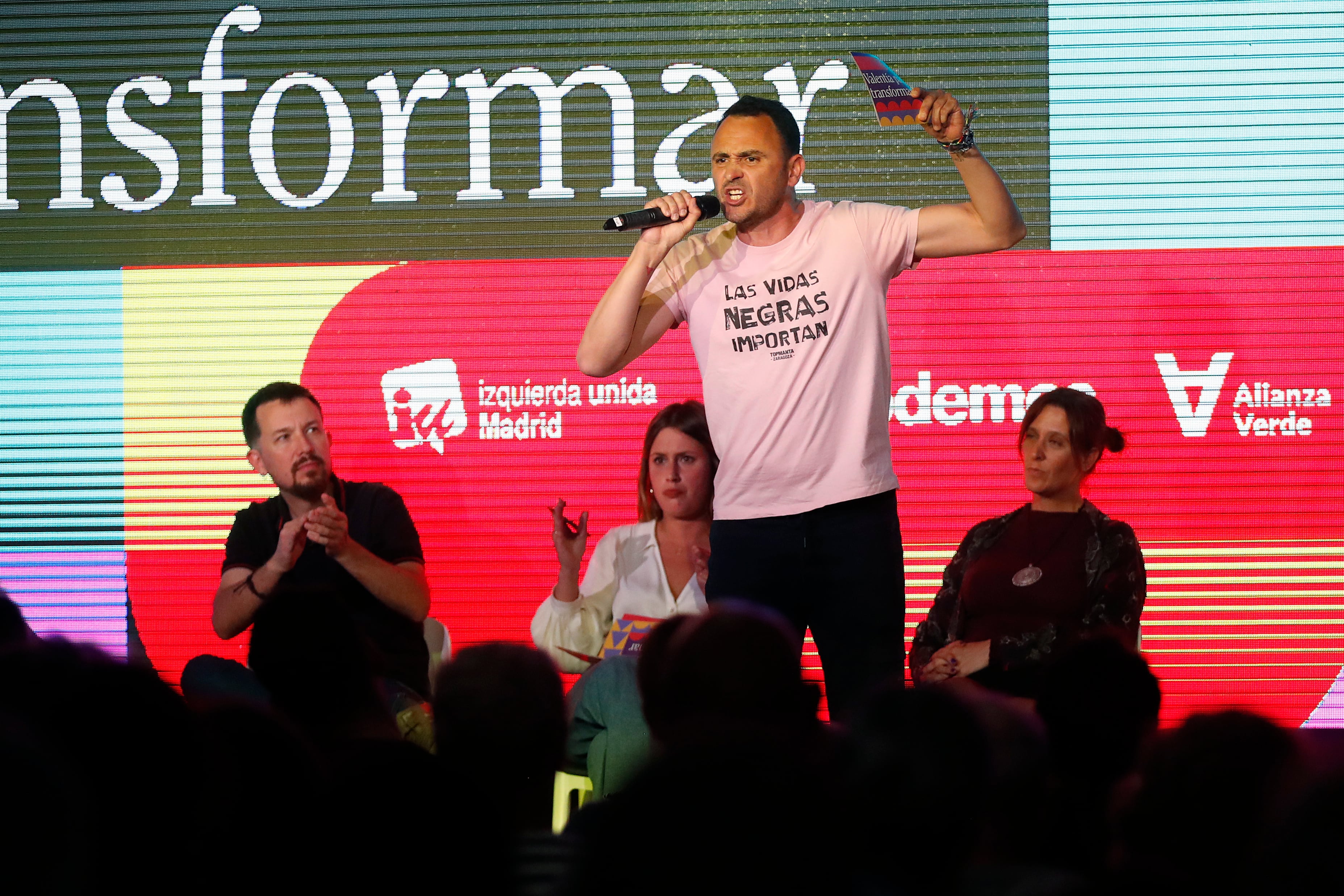 Roberto Sotomayor, candidato a la alcaldía de Madrid por Unidas Podemos, en un acto. 