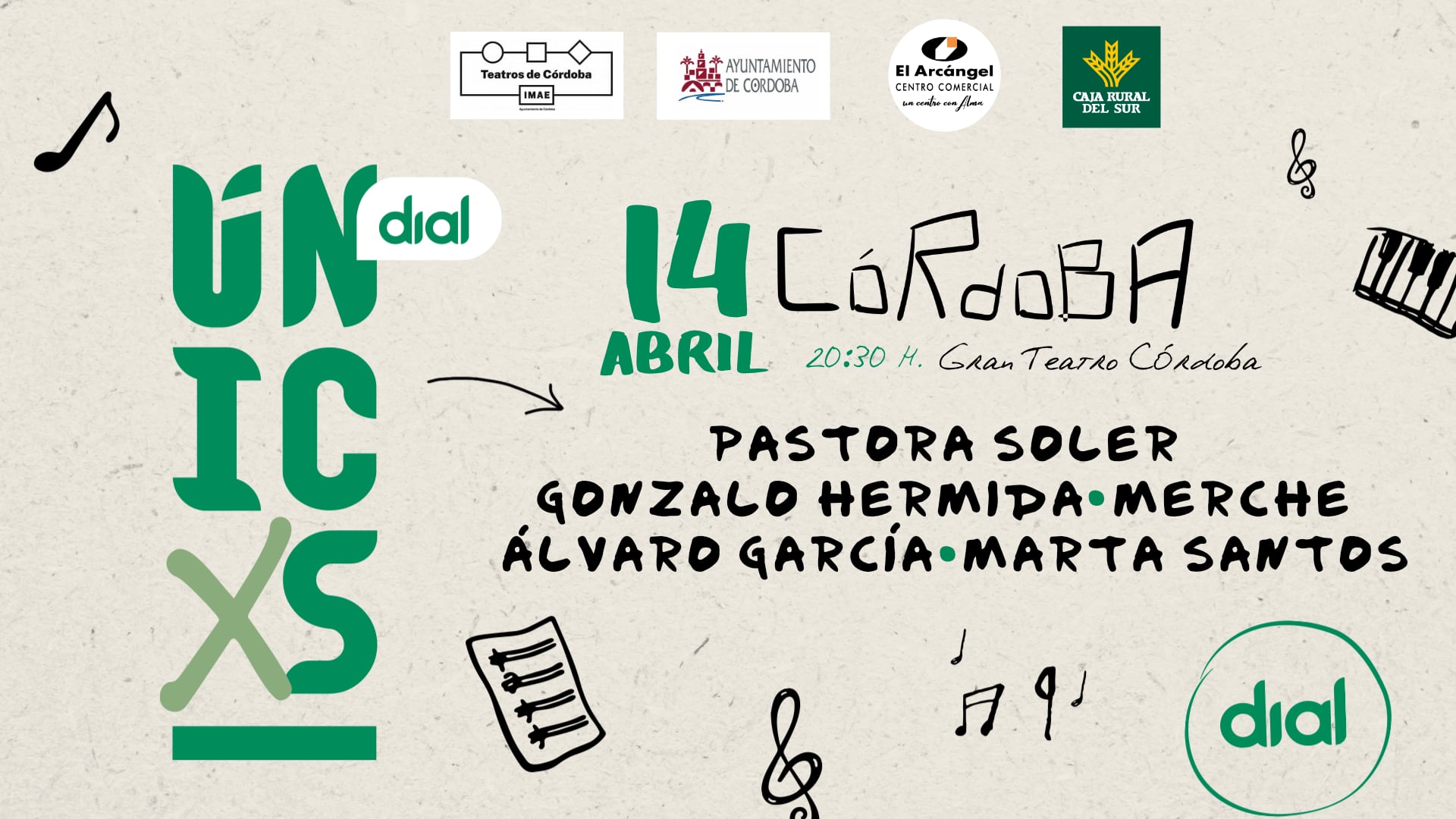 Cartel del evento Dial Únicxs en Córdoba, que se celebrará el próximo 14 de abril en el Gran Teatro.