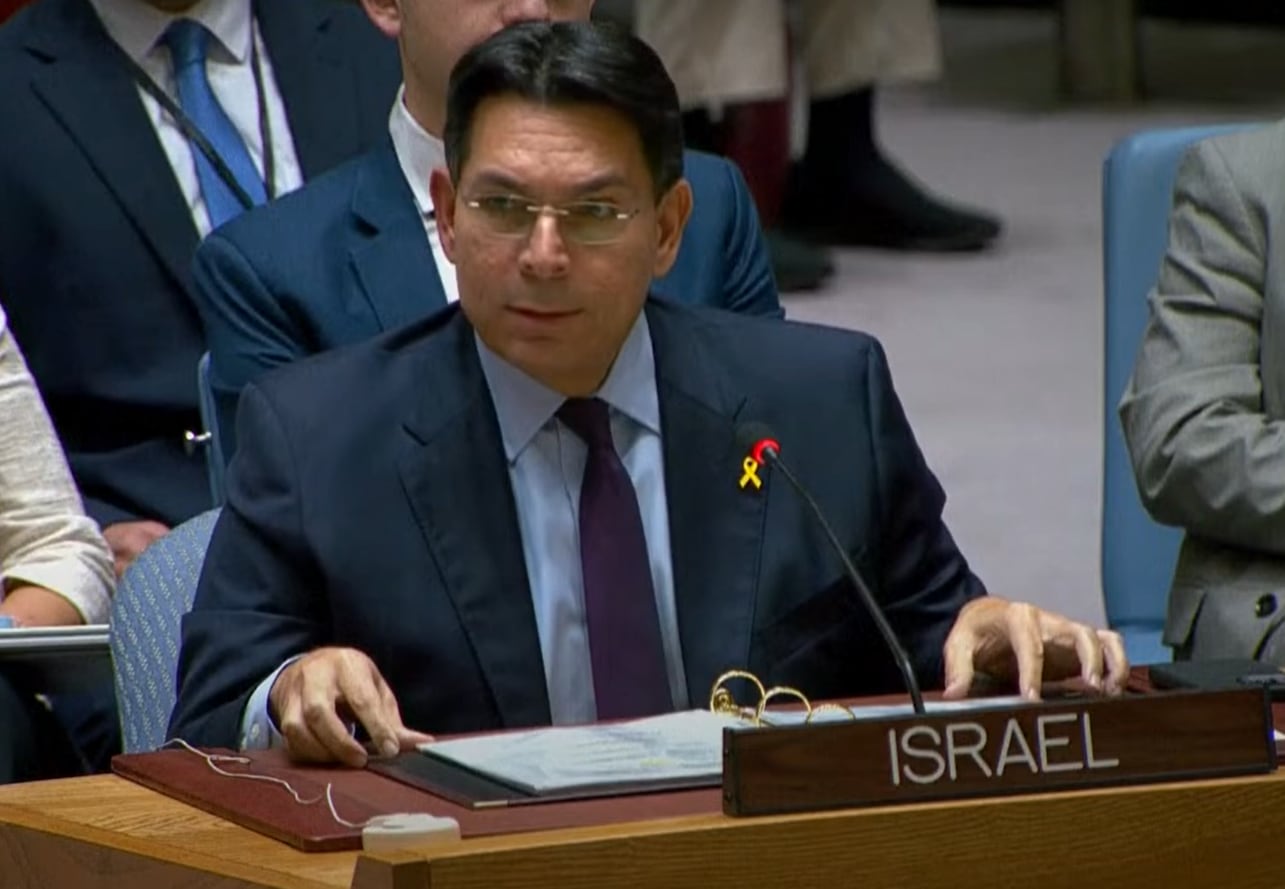 Un momento de la intervención del embajador de Israel ante la ONU, Danny Danon, ante el Consejo de Seguridad