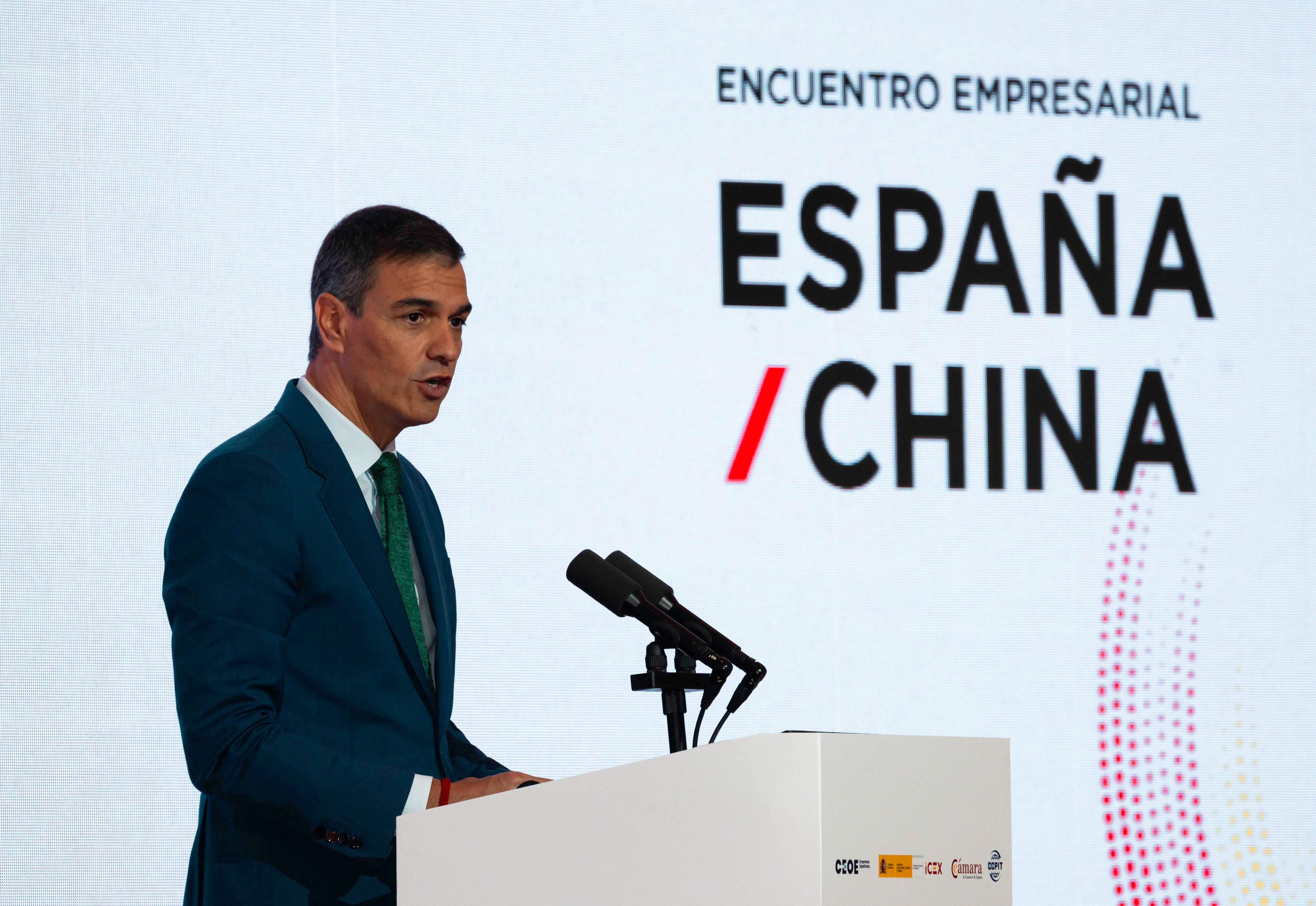 El presidente del Gobierno español, Pedro Sánchez, durante la inauguración del Encuentro Empresarial España-China en Shanghái (China).