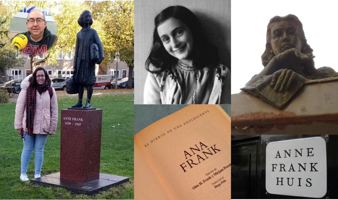María Guardia junto a la estatua de Ana Frank en la plaza Westermarkt, muy cerca de la casa donde permaneció oculta durante la Segunda Guerra Mundial.