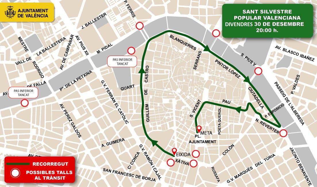 Plano del recorrido de la San Silvestre en València