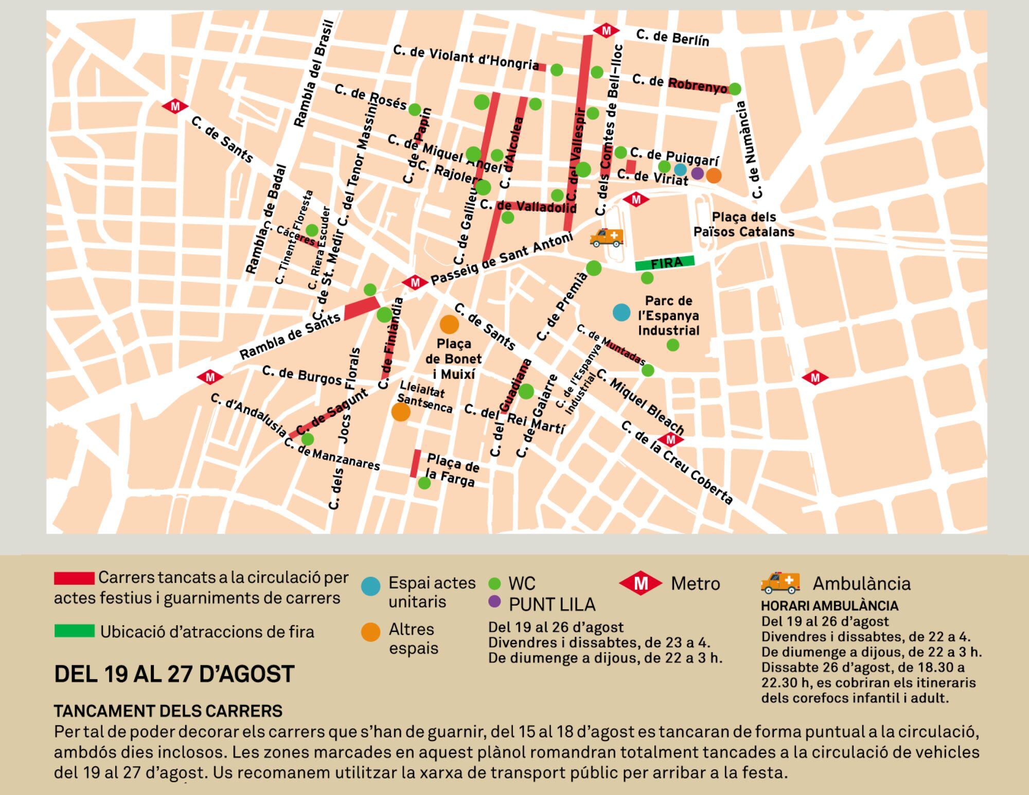Mapa dels carrers guarnits de festes de Sants 2023