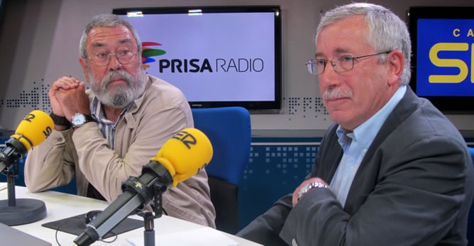 Los secretarios generales de Comisiones Obreras (CCOO), <b>Ignacio Fernández Toxo</b>, y de la Unión General de Trabajadores (UGT), <b>Cándido Méndez</b>, han pasado por los micrófonos de la Cadena SER