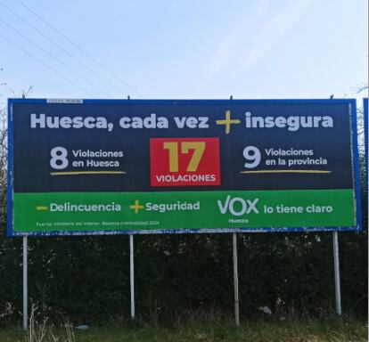 Cartel que critica el PSOE a las puertas de la ciudad de Huesca