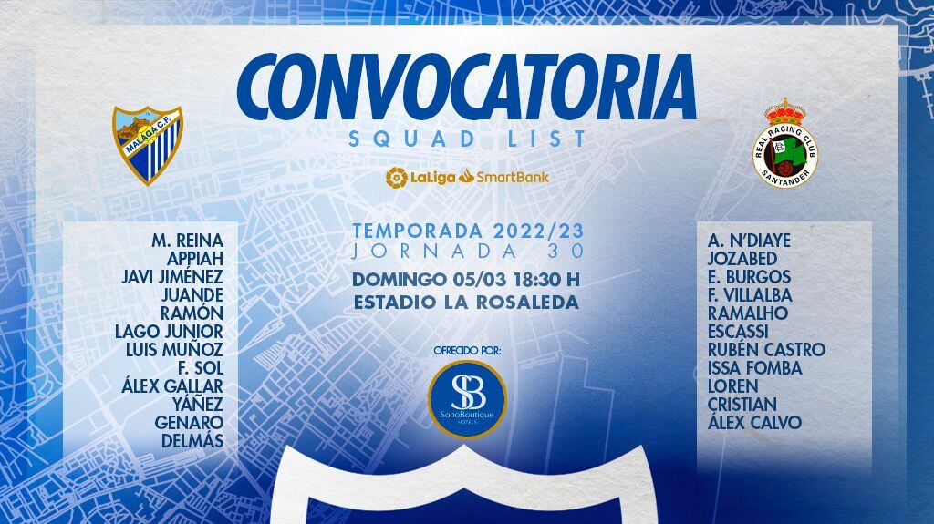 El juvenil Álex Calvo, principal novedad entre los convocados del Málaga para el partido de este domingo ante el Racing