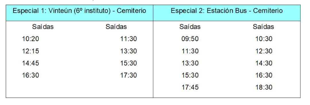 El horario de las líneas especiales a los camposantos