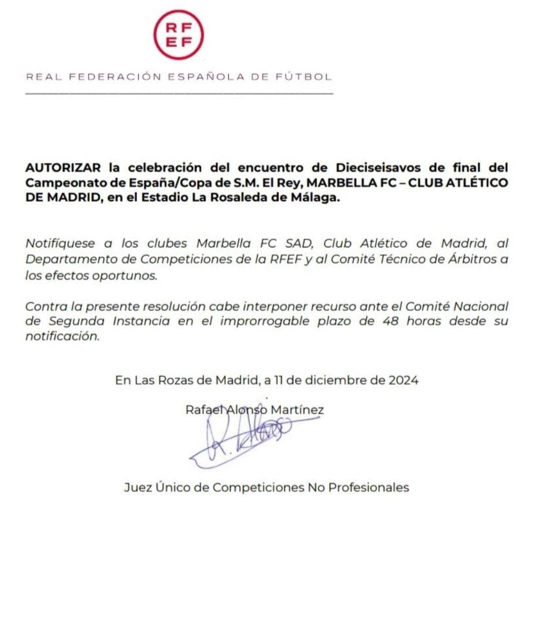 Documento de la federación española