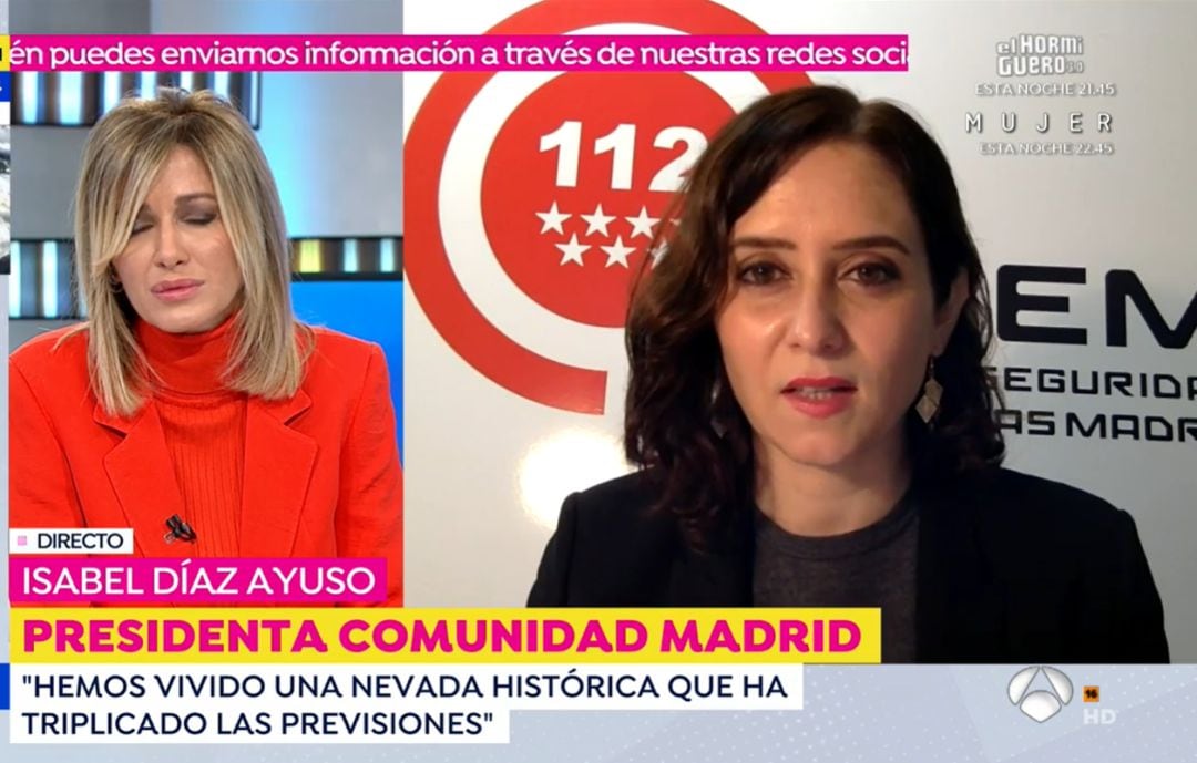 Imagen de la entrevista de Isabel Díaz Ayuso en Antena 3