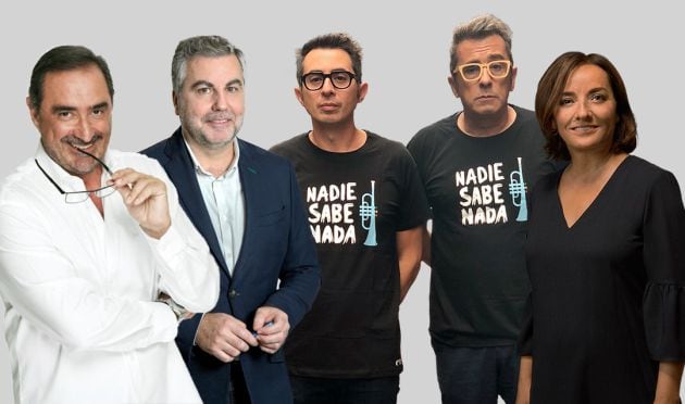 Carlos Herrera, Carlos Alsina, Berto Romero, Andreu Buenafuente y Pepa Bueno, ganadores del Premio Ondas 2019