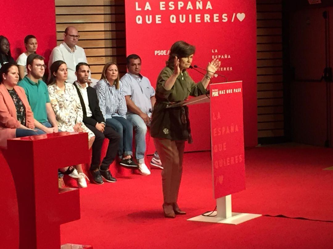 La vicepresidenta del Gobierno, Carmen Calvo, en un acto del PSOE en Gran Canaria.