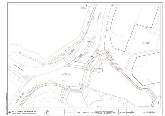 Plano cruce General Elio con Llano del Real con la nueva isleta y parada de la EMT en el centro