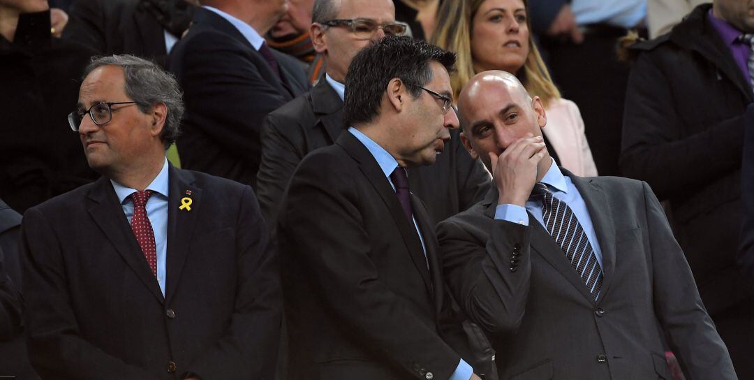 Josep María Bartomeu y Luis Rubiales, durante un encuentro en el Camp Nou